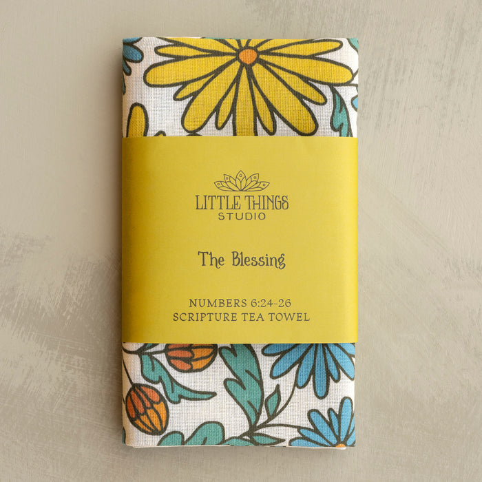 The Blessing Scripture Tea Towel - Full Color NIV - Yellow Floral