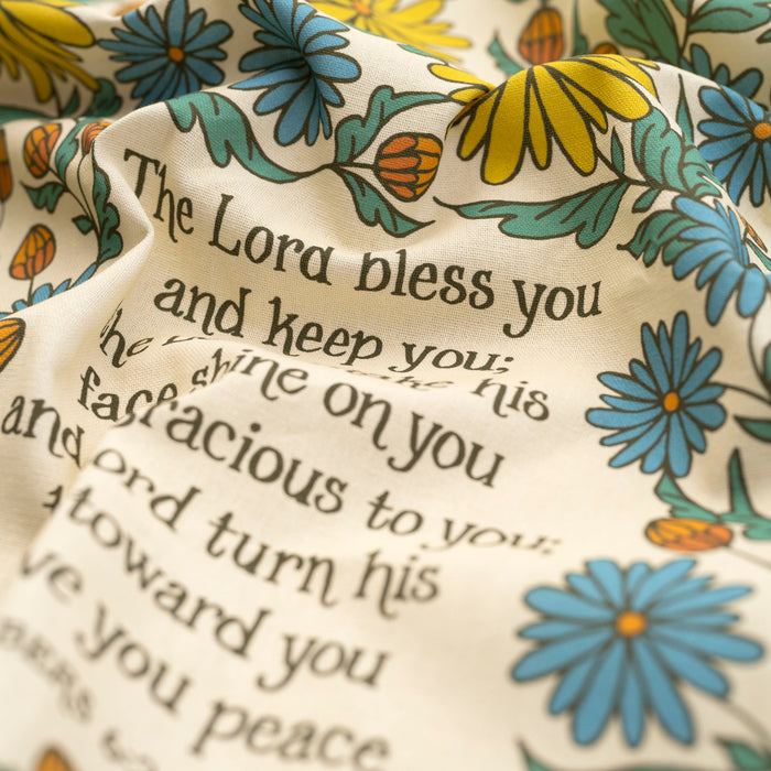 The Blessing Scripture Tea Towel - Full Color NIV - Yellow Floral