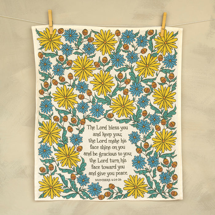 The Blessing Scripture Tea Towel - Full Color NIV - Yellow Floral