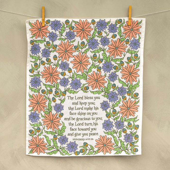 The Blessing Scripture Tea Towel - Full Color NIV - Wild Flower
