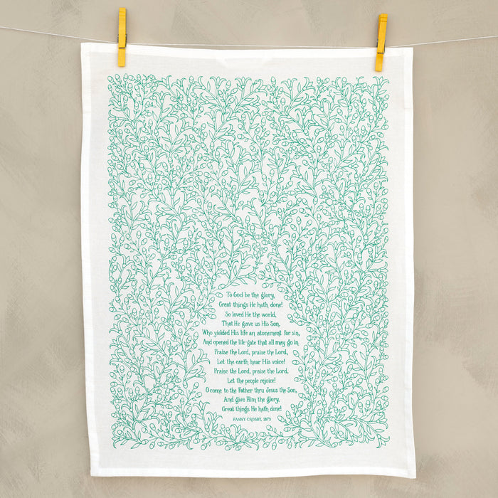 To God Be the Glory Hymn Tea Towel - Teal