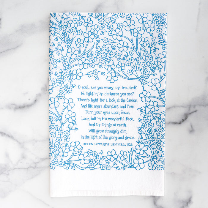 Turn Your Eyes Upon Jesus Hymn Tea Towel — 24"x20"