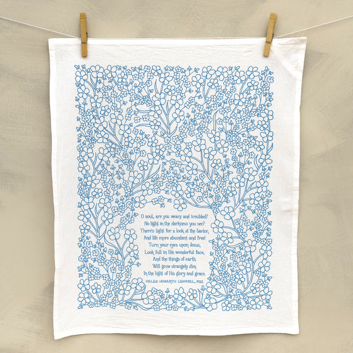 Turn Your Eyes Upon Jesus Hymn Tea Towel — 24"x20"