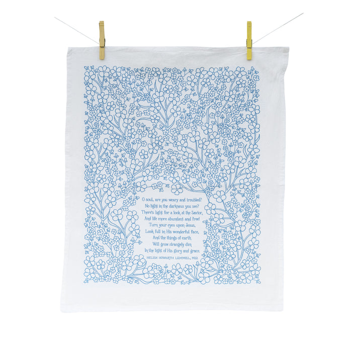 Turn Your Eyes Upon Jesus Hymn Tea Towel — 24"x20"