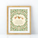 We Wish You a Merry Christmas carol art print features illustration of lovely holly branches with festive animal carolers against a cream background, displayed in a light wood frame