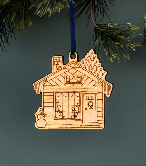 All new Christmas ornaments by Little Things Studio! This cheerfully detailed little holiday house will add a festive touch of hearth and home to your Christmas tree. Shown hung with ribbon on a tree.