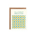 The Congratulations greeting card features a hand illustrated patterned floral highlighted with blues and yellows on a cream background with a blank inside, shown against a white backdrop.