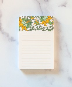 small yellow floral illustrated notepad with lines