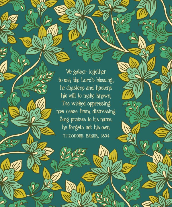 We Gather Together art print — a 8x10 hymn art print with bright green, blue and yellow floral flat